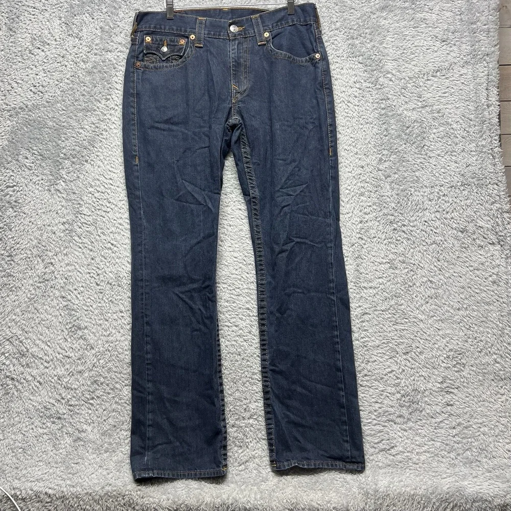 True Religion Jeans Mens 34x31‎ Blue Straight Flap Back Pockets World Tour